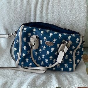Coach Navy and White Floral Satchel